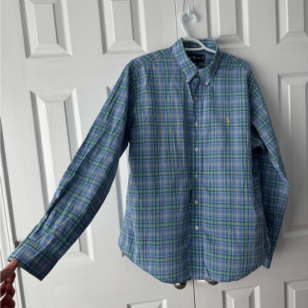 Polo Ralph Lauren Blue Green Yellow Plaid Shirt XL Custom Fit
